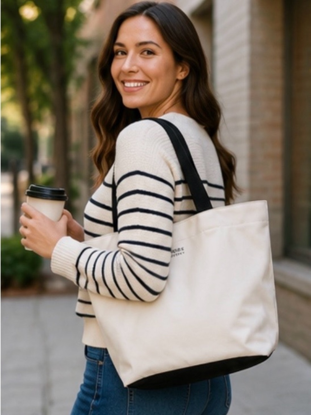 New York & Company Black and White Vinyl Tote Bag